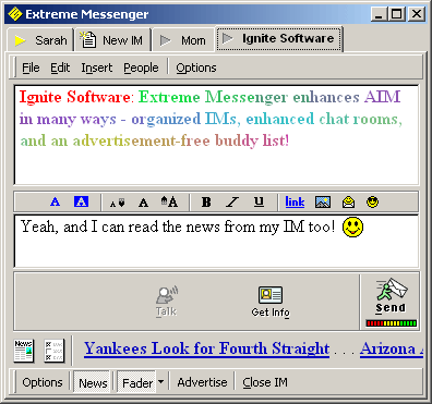 ignite software extreme messenger home tabbed ims chat fader im